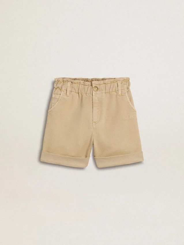 Girls' sand-colored shorts with embroidered logo