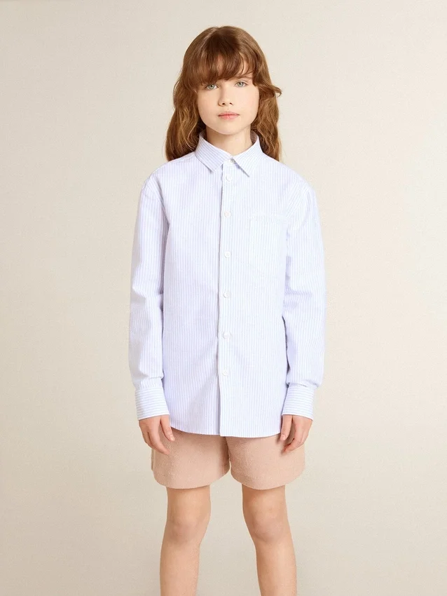 Girls’ striped shirt with embroidered lettering on the pocket
