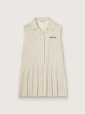Girls’ striped sleeveless shirt dress in ecru, beige and gray