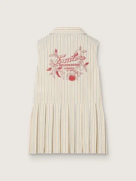 Girls’ striped sleeveless shirt dress in ecru, beige and gray