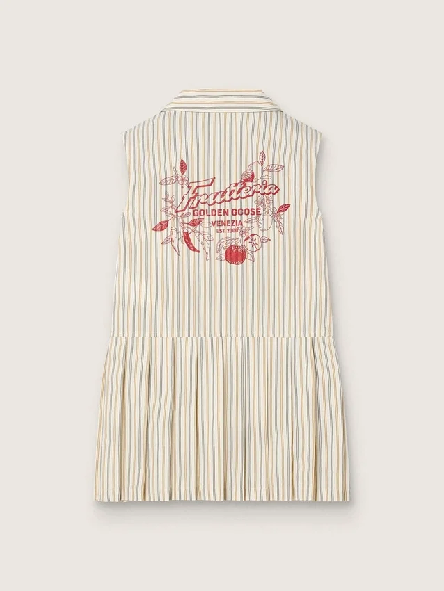 Girls’ striped sleeveless shirt dress in ecru, beige and gray