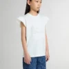 Girls' T-shirt with ruffled sleeves with lettering and embroidery
