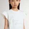 Girls' T-shirt with ruffled sleeves with lettering and embroidery