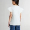 Girls' T-shirt with ruffled sleeves with lettering and embroidery