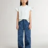 Girls' T-shirt with ruffled sleeves with lettering and embroidery