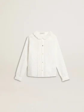 Girls' white broderie anglaise cotton shirt