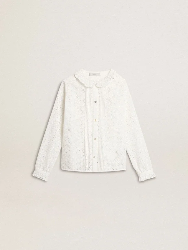 Girls' white broderie anglaise cotton shirt