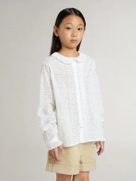 Girls’ white broderie anglaise cotton shirt
