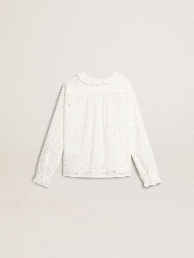 Girls' white broderie anglaise cotton shirt