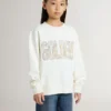 Girls' white sweatshirt with multicolor Golden writing on the front