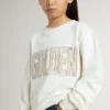 Girls' white sweatshirt with multicolor Golden writing on the front
