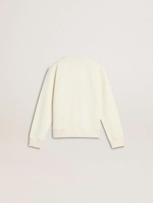 Girls' white sweatshirt with multicolor Golden writing on the front