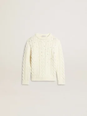 Girls' white wool sweater with pearls