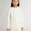 Girls' white wool sweater with pearls