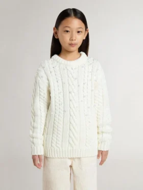 Girls’ white wool sweater with pearls