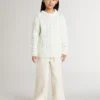 Girls' white wool sweater with pearls
