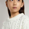 Girls' white wool sweater with pearls