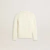 Girls' white wool sweater with pearls