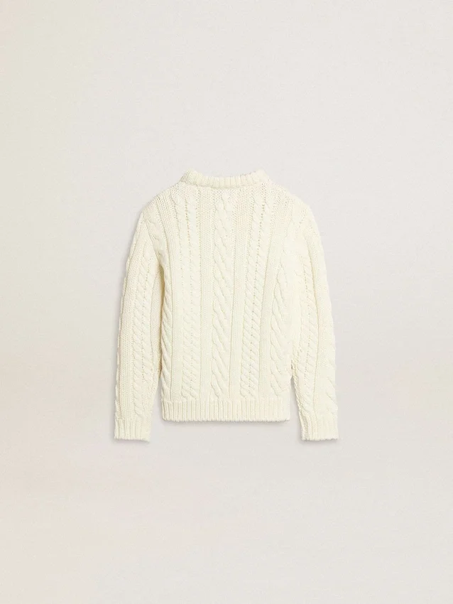 Girls' white wool sweater with pearls