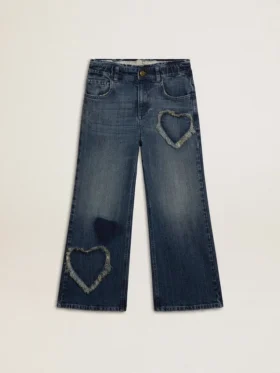Girls' wide-leg jeans in blue denim