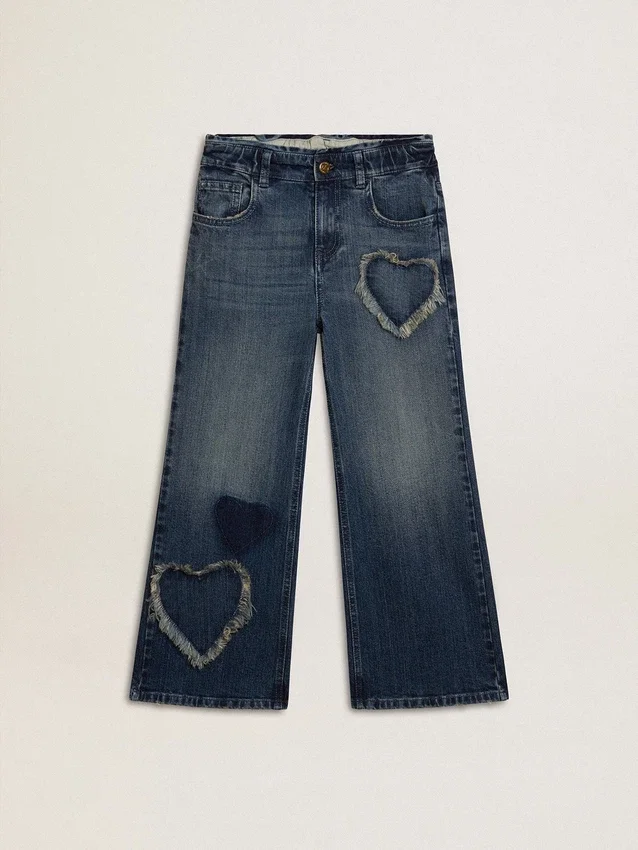 Girls' wide-leg jeans in blue denim