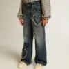 Girls' wide-leg jeans in blue denim