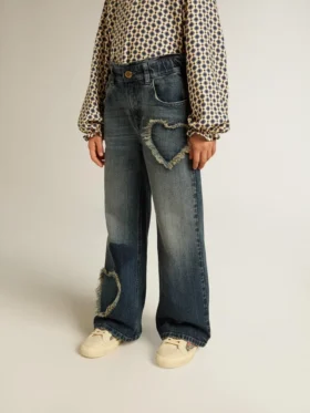 Girls’ wide-leg jeans in blue denim