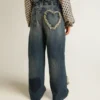 Girls' wide-leg jeans in blue denim