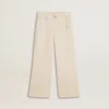 Girls’ wide ribbed cream-colored trousers with embroidery