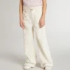 Girls’ wide ribbed cream-colored trousers with embroidery
