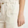 Girls’ wide ribbed cream-colored trousers with embroidery