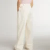 Girls’ wide ribbed cream-colored trousers with embroidery