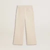 Girls’ wide ribbed cream-colored trousers with embroidery
