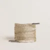Gold-colored Lurex laces with contrasting white logo