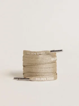 Gold-colored Lurex laces with contrasting white logo