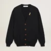 Golden Collection cardigan in dark blue cotton with a distressed finish