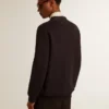 Golden Collection cardigan in dark blue cotton with a distressed finish