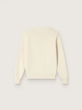 Golden girls’ sweater in white cotton yarn with mascot embroidery