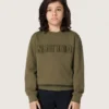 Golden unisex sweatshirt in military-green cotton with reversed logo