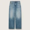 Golden women's boyfriend jeans in stone-washed light blue denim