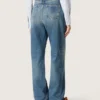 Golden women's boyfriend jeans in stone-washed light blue denim