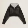 Gray cropped sweatshirt with a lived-in effect