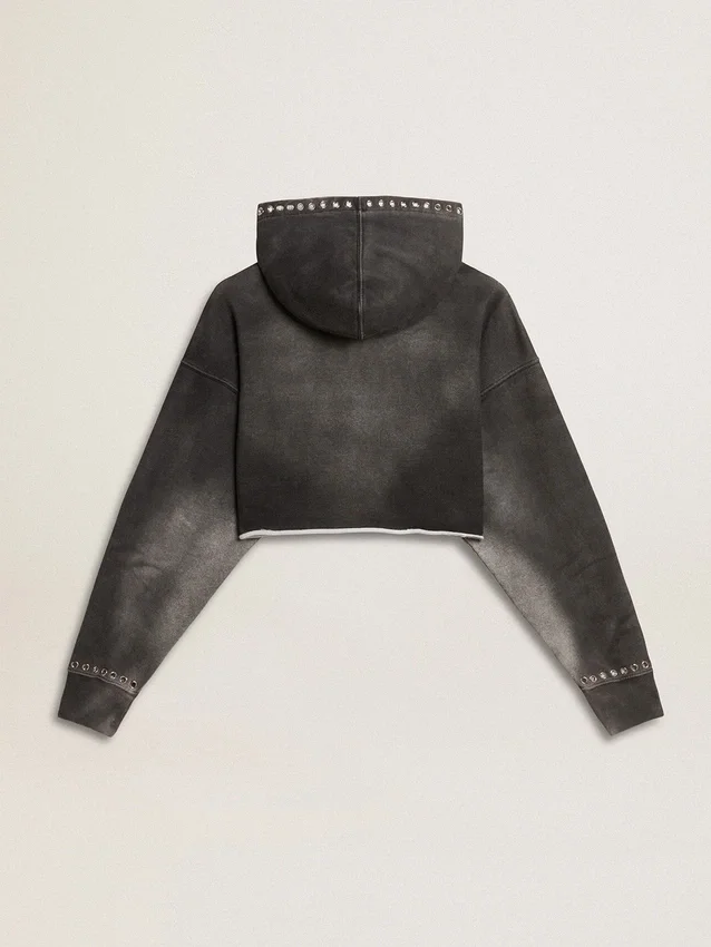 Gray cropped sweatshirt with a lived-in effect