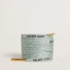 Gray Lurex laces with contrasting black logo