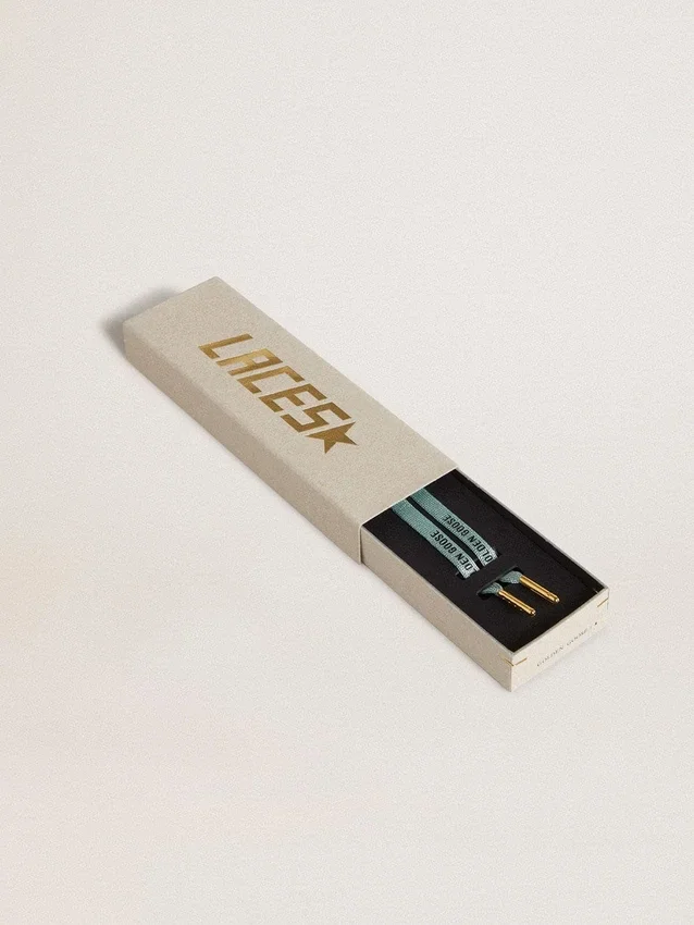 Gray Lurex laces with contrasting black logo