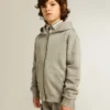 Gray melange hooded sweatshirt with print on the back