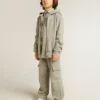 Gray melange hooded sweatshirt with print on the back