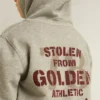 Gray melange hooded sweatshirt with print on the back