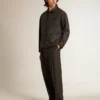 Gray melange woolen jacket with button fastening