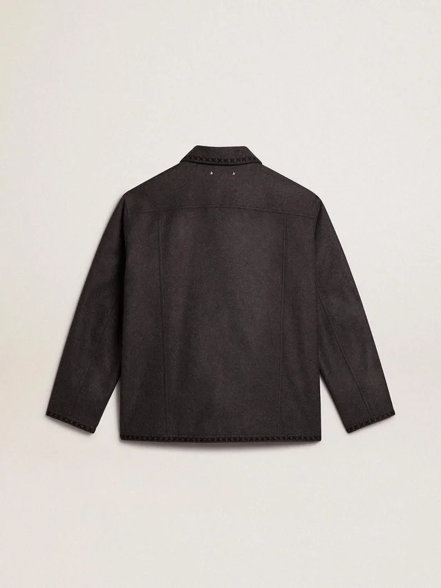 Gray melange woolen jacket with button fastening